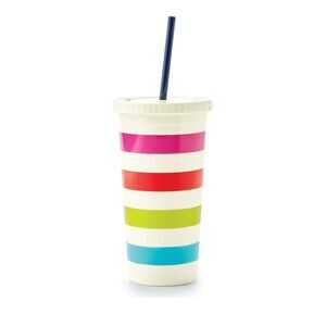 Kate Spade Candy Stripe Insulated Tumbler with Reusable Straw 20 OZ